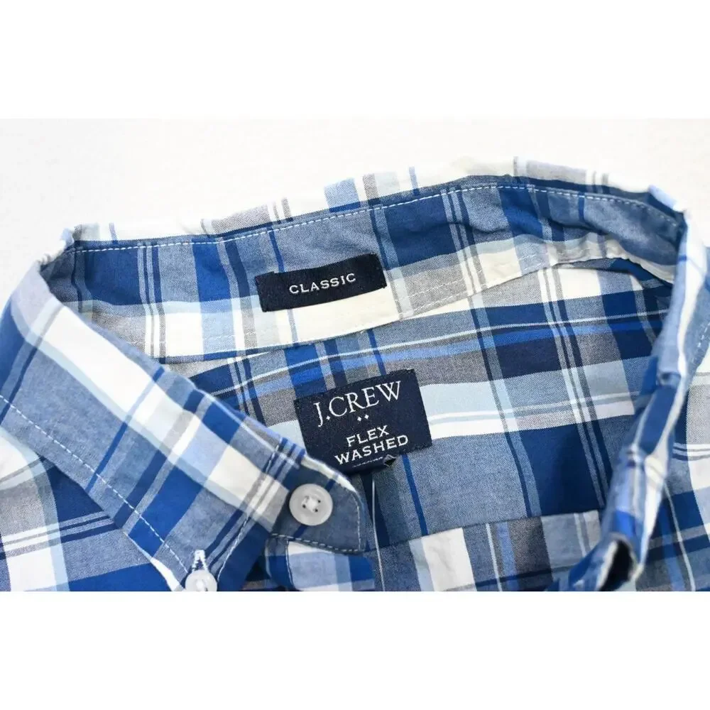 J Crew Flex Wash Dress Shirt Plaid Classic‎ Stretch Long Sleeve Mens Sz Medium